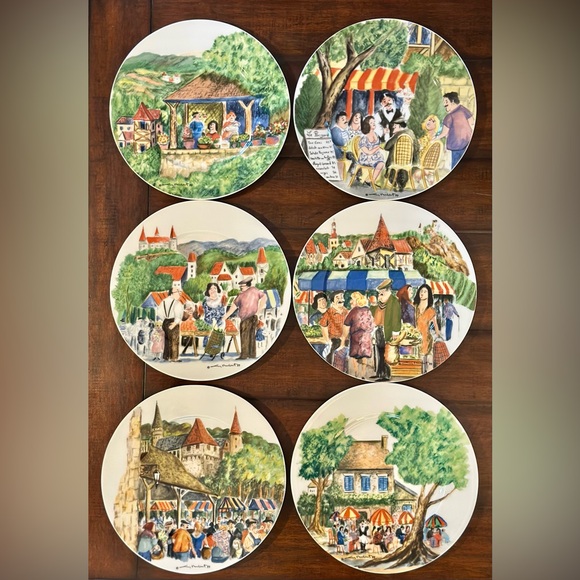 Guy Buffet French Countryside & Market Dinner Plates Complete Set of 6 NiB !